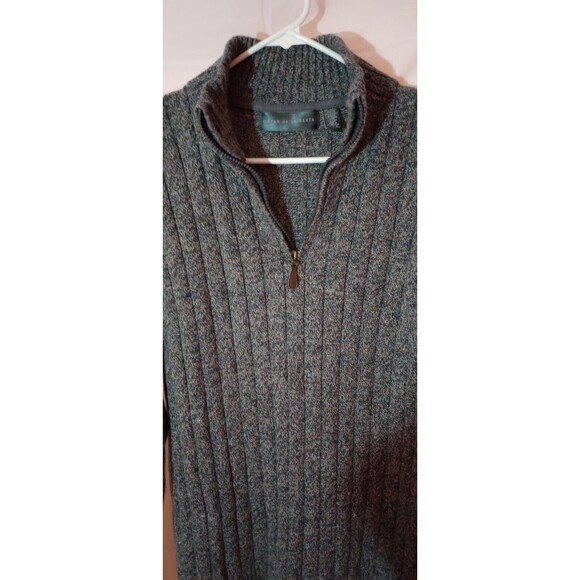 Oscar De La Renta Size XL Grey Ribbed Knit Quarter Zip Mock Neck Cotton Sweater - Picture 7 of 10